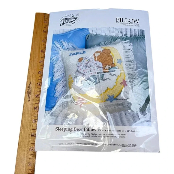 Something Special Counted Cross Stitch Kit Pillow Sleeping Teddy Bear Moon - Picture 3 of 3